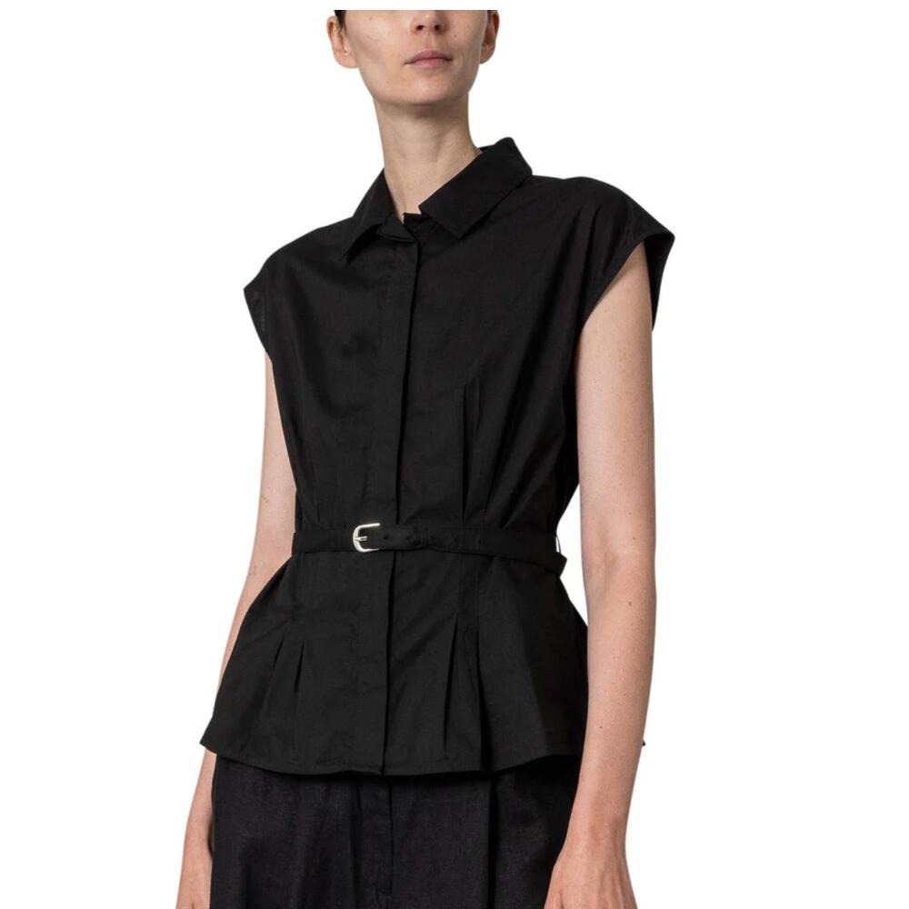 POSSE Juno Shirt Small Black Sleeveless Collared Button Front Blouse Cotton